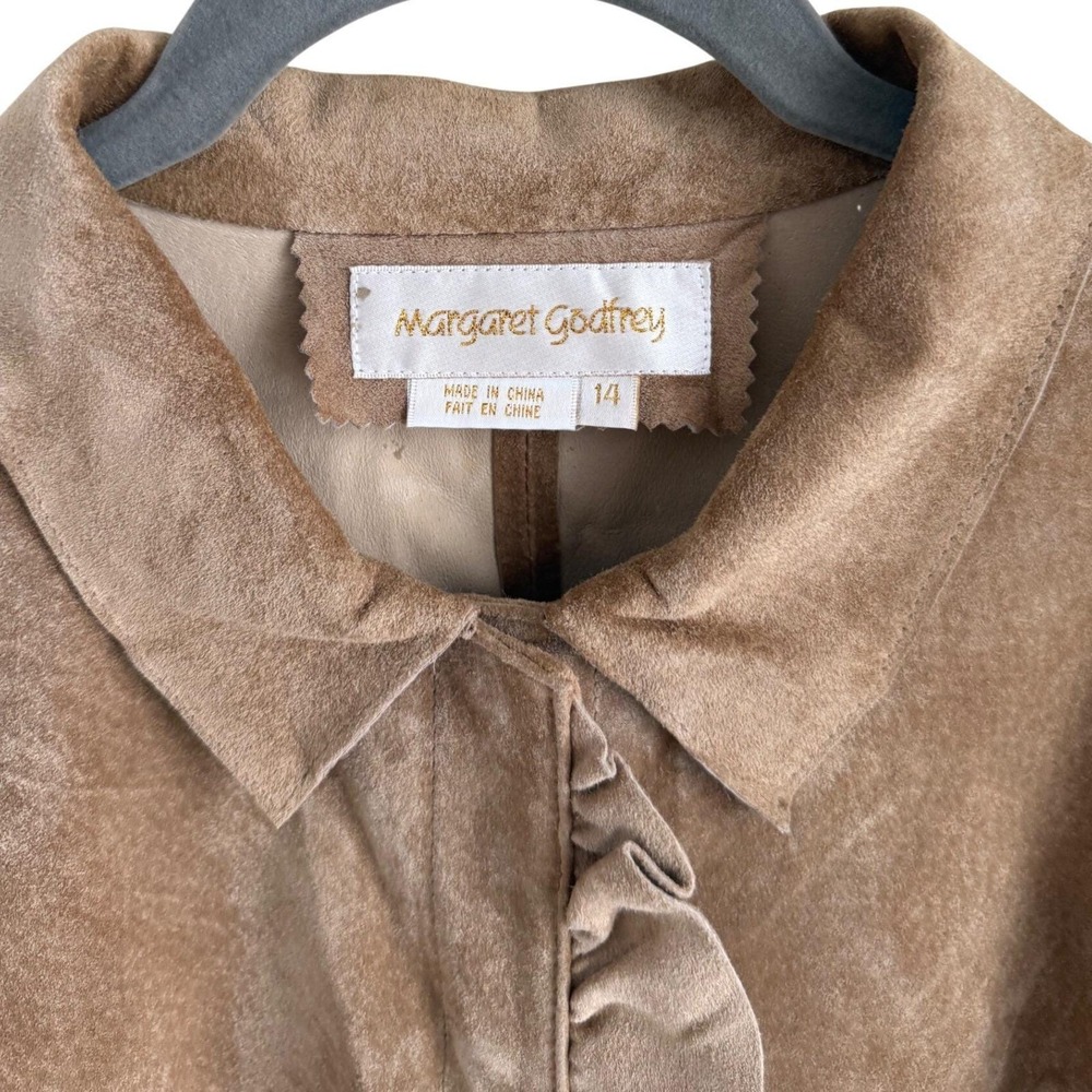 Vintage Margaret Godfrey Suede Ruffle Shacket Western Leather Top Size‎ 14 - Picture 4 of 7